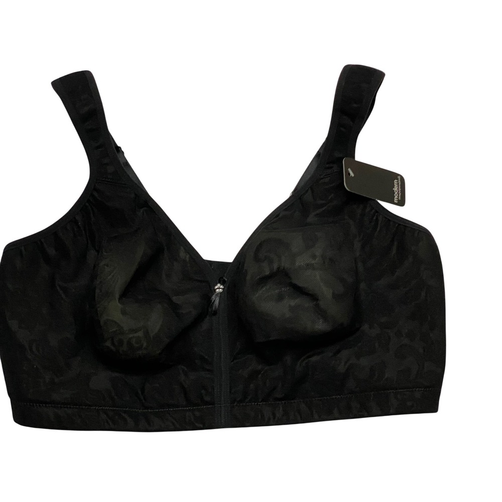 Modern Movement Black Jacquard Front Zip Wire Free Bra 42H F82BM467  NWT